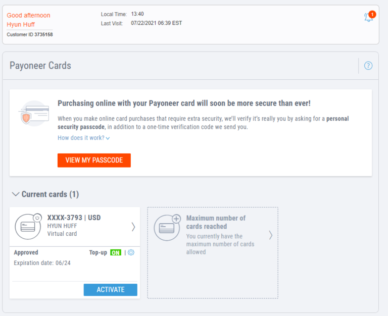 Payoneer виртуальная карта