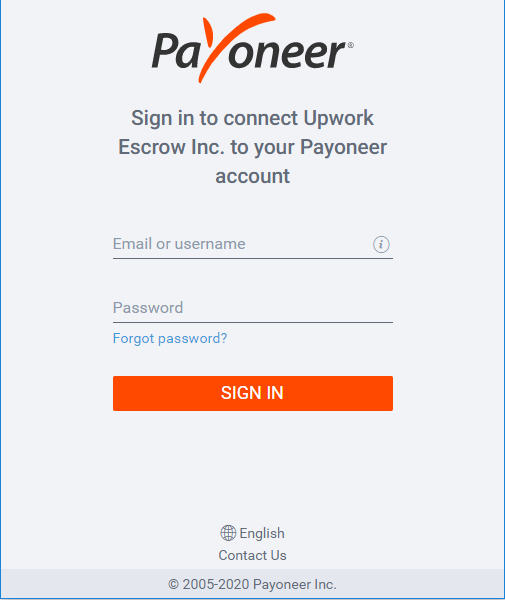 payoneer upwork sign in screen