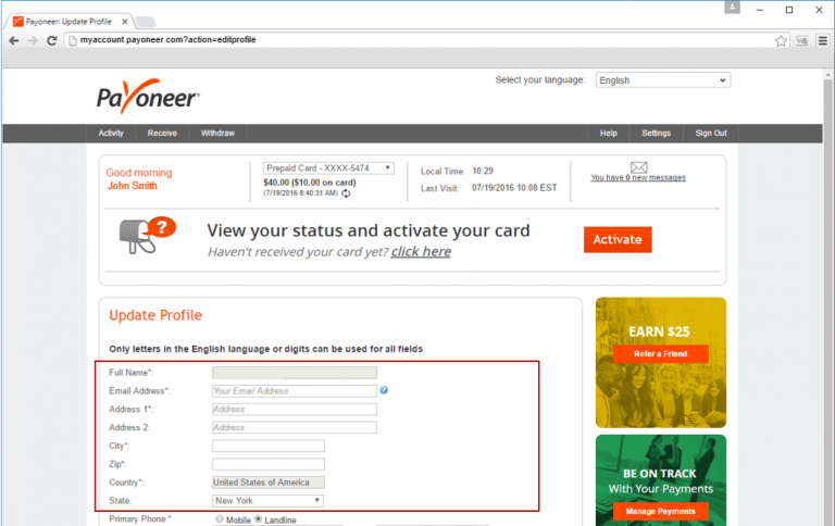 Payoneer что это. Payoneer личный кабинет. Payoneer письмо. Скрин счета Payoneer. Реквизиты долларового GPS Payoneer.