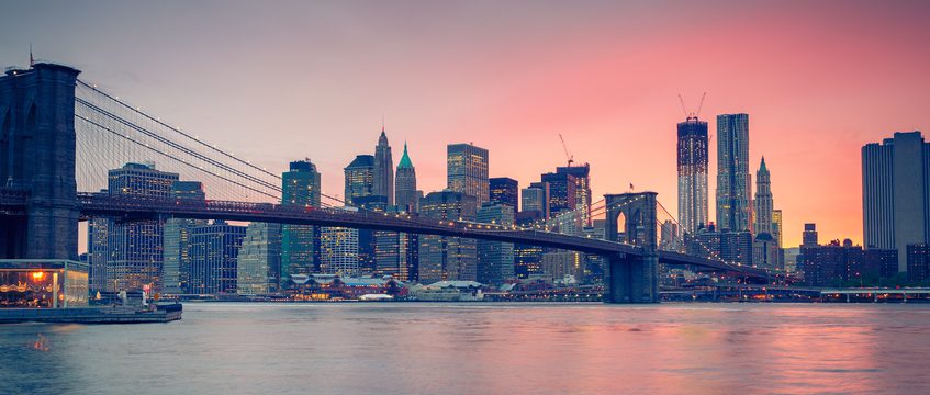 New York City skyline at sunset