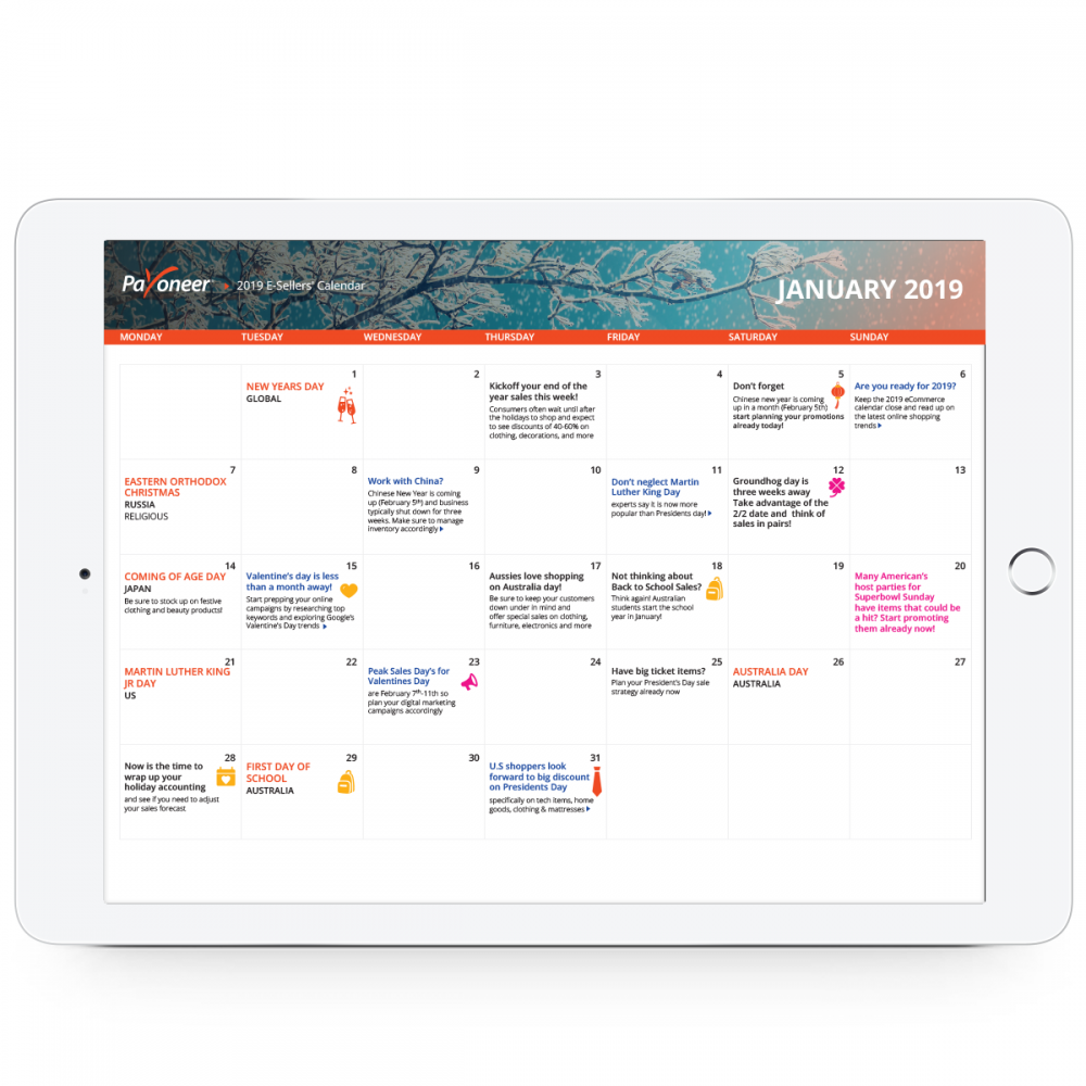 Make Money Online Plan Your Sales With Payoneer S 2019 Ecommerce - plan your sales with payoneer s 2019 ecommerce calendar