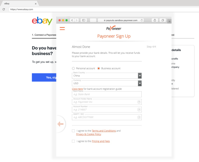 Payoneer bank details (ebay)
